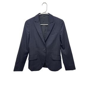 Theory Women's Hayward Wool Blazer Navy Blue Pinstripe size 0 1 button front